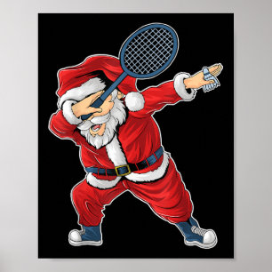 Poster Natal de Badminton Santa Claus Dabbing Com Peteca