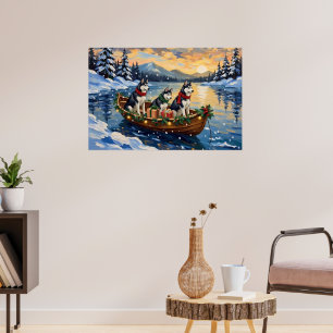 Poster Natal de barco de Husky Siberiano no Natal