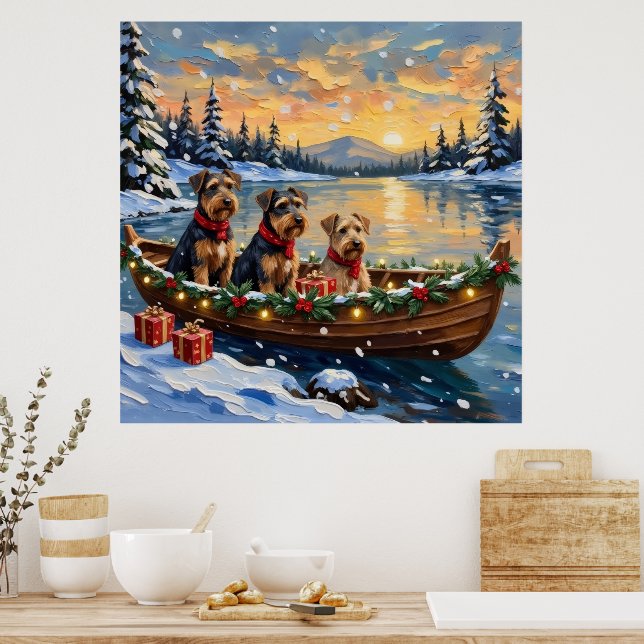 Poster Natal de barco de Natal do Airedale Terrier (Cozinha)