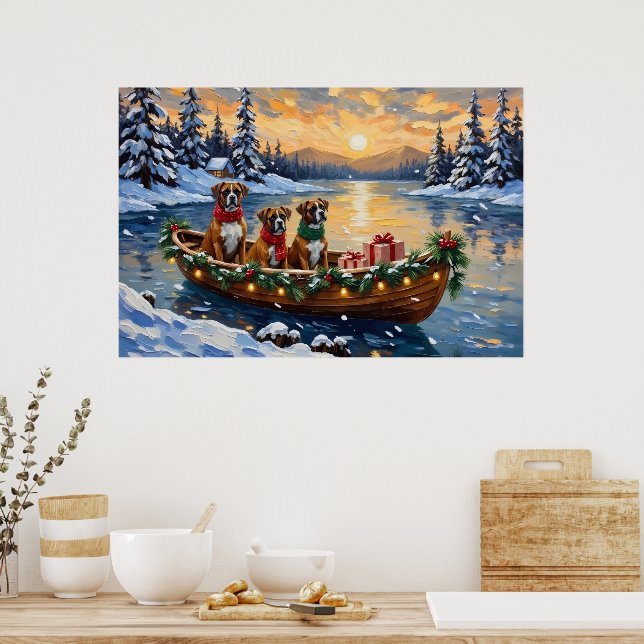 Poster Natal de barco de Natal do Boxer (Cozinha)