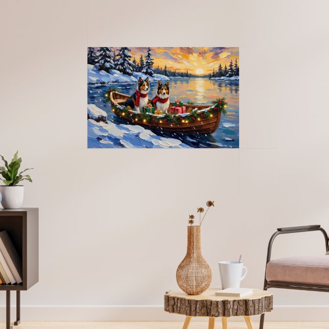 Poster Natal de barco de Shetland Sheepdog no feriado (Sala de Estar 3)