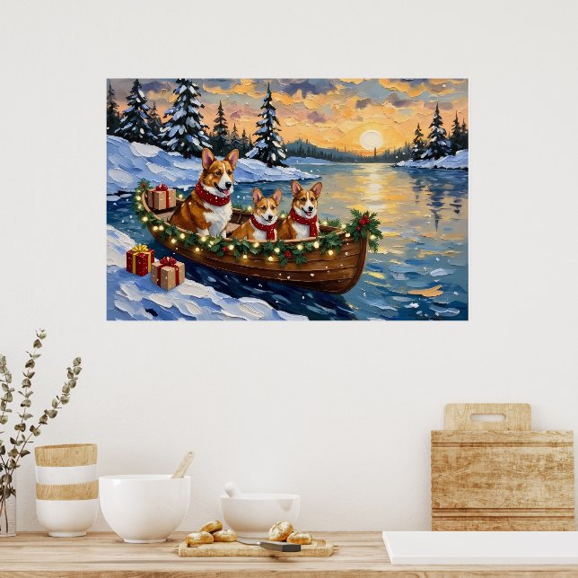 Poster Natal de barco do Corgi (Cozinha)