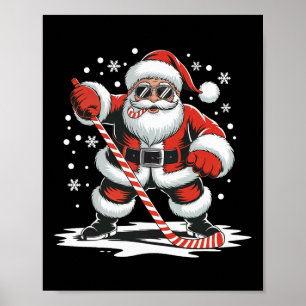 Poster Natal de Hockey Papai Noel Jogando Esporte Patinaç