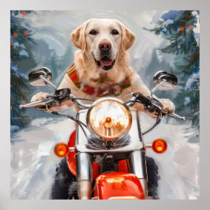 Poster Natal de Motocicleta do Cachorro Labrador