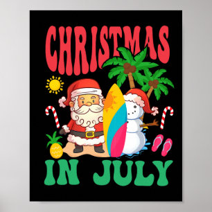 Poster Natal de Papai Noel Surfando na Praia Havaiana em