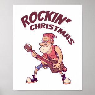 Poster Natal de Rockin, Papais noeis balançando com Guita