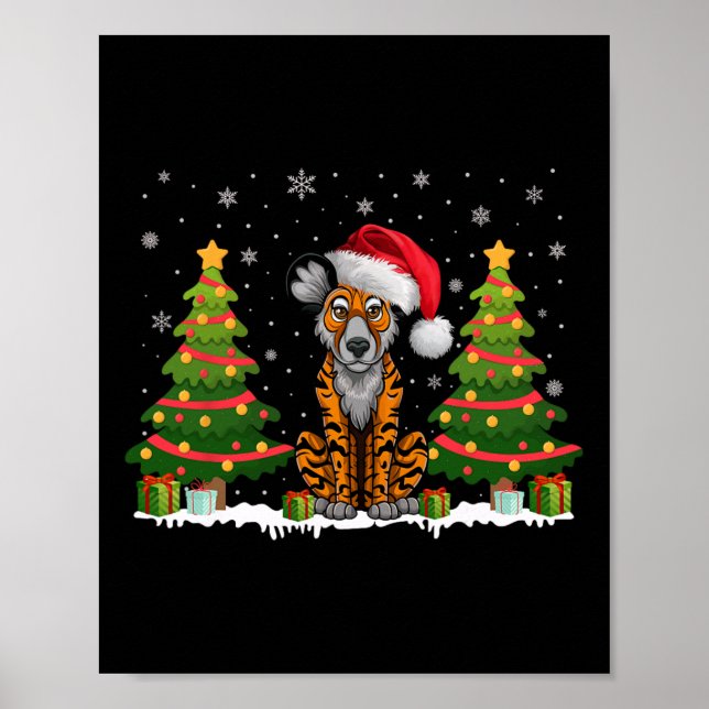 Poster Natal de Santa Hat do Cachorro Selvagem Africano C (Frente)