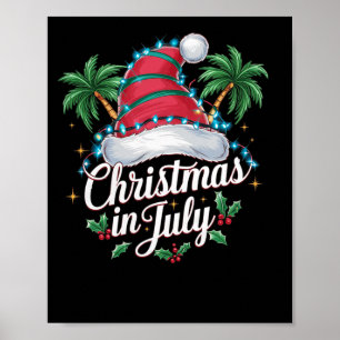Poster Natal de Verão Chapéu de Papai Noel e Palmeiras -