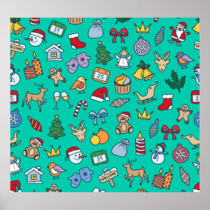 Poster Natal Desenhado à Mão: Sem Costura Festiva.