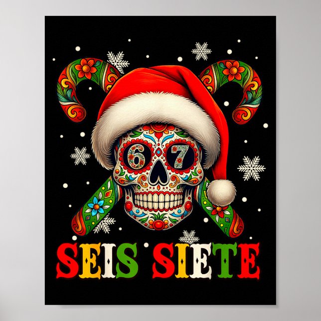 Poster Natal Dia De Los Muertos Crânio de Açúcar Seis Set (Frente)