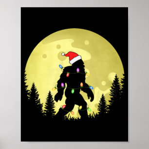 Poster Natal Divertido Bigfoot Chapéu de Papai Noel Lua S