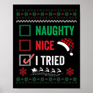 Poster Natal Divertido Bonito Malvado Eu Tentei Suéter Fe