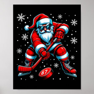 Poster Natal Divertido de Hóquei no Gelo Papai Noel Legal