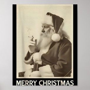 Poster Natal Divertido Papai Noel Fumando Natal Alegre