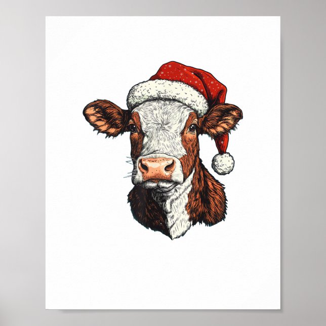 Poster Natal do Cow Santa Hat (Frente)