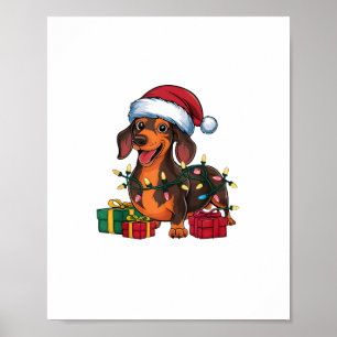 Poster Natal do Dachshund Dog do Santa Hat Lighting