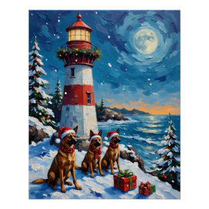 Pôster Natal do Farol de Natal com Malinois Belga