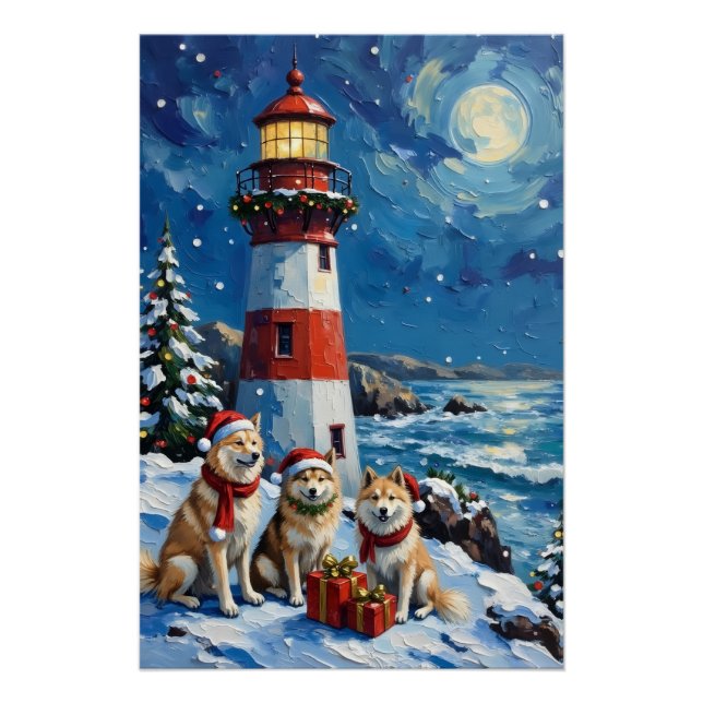 Pôster Natal do Farol de Natal Samoyed (Frente)