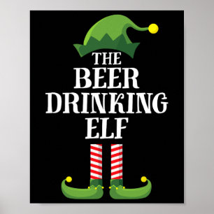 Poster Natal do Grupo Familiar de Cerveja Bebendo Elf Cor