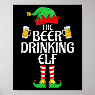 Poster Natal do Grupo Familiar de Cerveja Bebendo Elf Cor