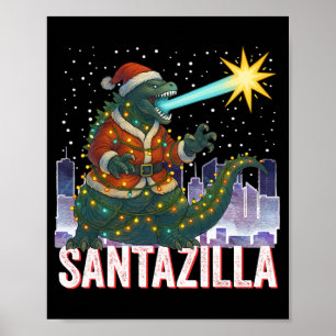 Poster Natal do Kaiju Santazilla Monstro Japonês Dinossa