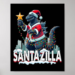 Poster Natal do Kaiju Santazilla Monstro Japonês Dinossa