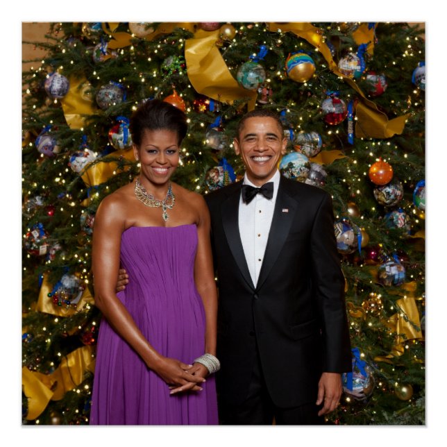 Pôster Natal do Presidente Barack Obama e Michelle (Frente)
