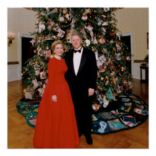 Pôster Natal do Presidente dos EUA Bill Clinton & Hillary