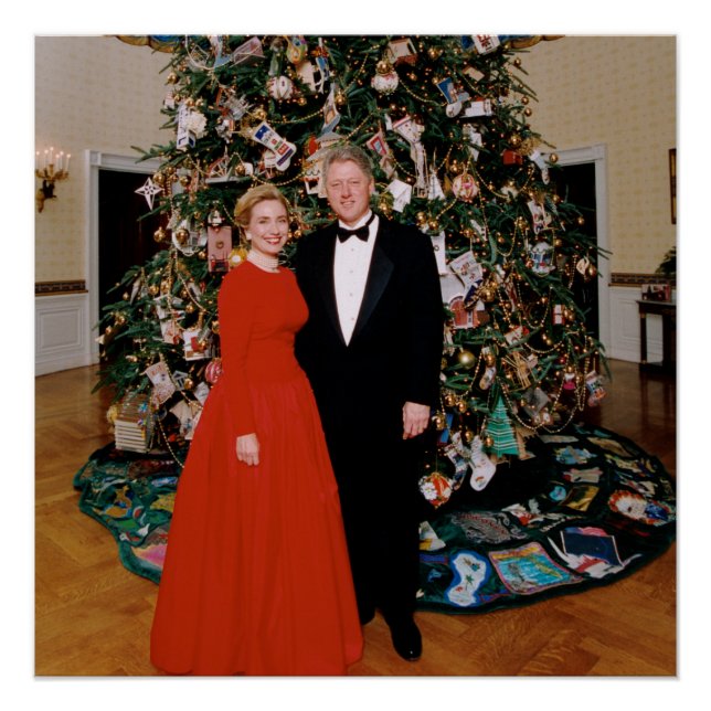 Pôster Natal do Presidente dos EUA Bill Clinton & Hillary (Frente)