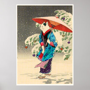 Pôster Natal do ukiyoe japonês