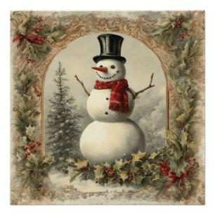 Pôster Natal do Velho Mundo Boneco de Neve