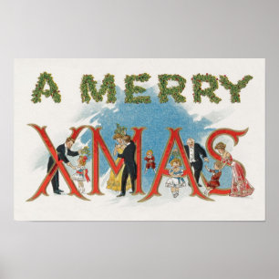 Poster Natal do Victorian do vintage, um partido do Xmas