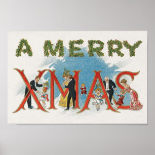 Poster Natal do Victorian do vintage, um partido do Xmas