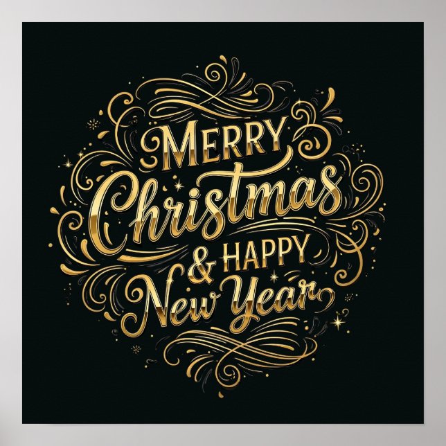 Poster Natal e Feliz ano novo alegres e Dourados (Frente)