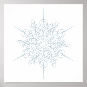 Poster Natal Elegante Ornado em Azul Gelo com Floco de Ne