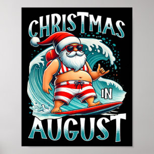 Poster Natal Em Agosto Surfando Papai Noel Xmas Em Agosto