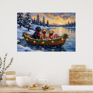 Poster Natal em Barco com Bernedoodle