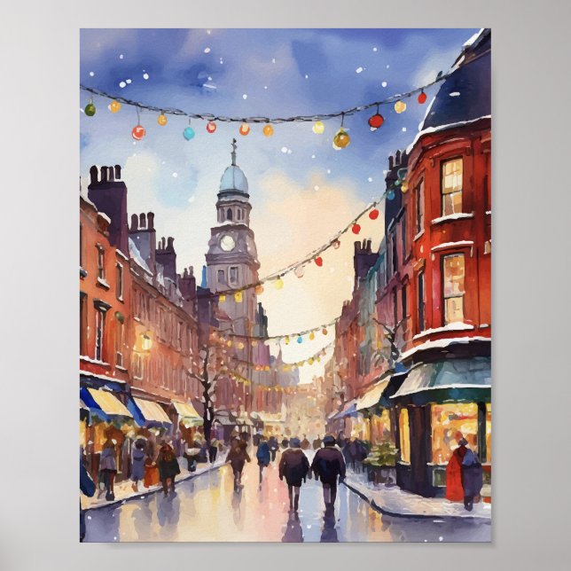 Poster Natal em Dublin Ireland Watercolor (Frente)