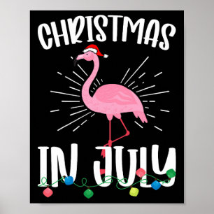 Poster Natal Em Julho Flamingo Papai Noel Havaiano Verão 