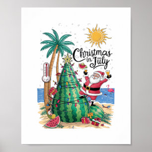 Poster Natal em Julho Melancia Árvore de Natal Papai Noel