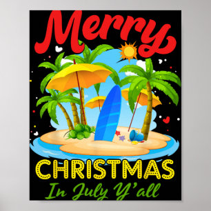 Poster Natal Em Julho Palmeira Árvore De Natal Praia Verã