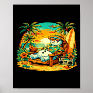 Poster Natal Em Julho Papai Noel Boneco De Neve Praia Ver