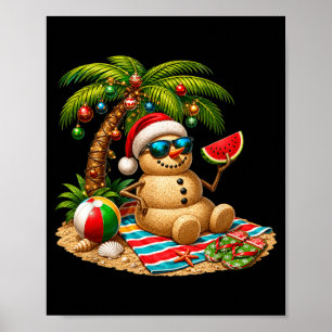 Poster Natal Em Julho Papai Noel Boneco De Neve Praia Ver