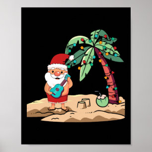 Poster Natal Em Julho Papai Noel Com Ukulele Na Praia Hav