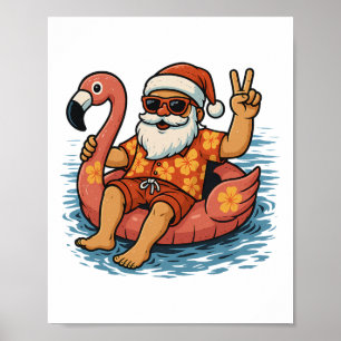 Poster Natal Em Julho Papai Noel Flamingo Verão Xmas Meni