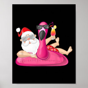 Poster Natal Em Julho Papai Noel Havaí Flamingo Férias De