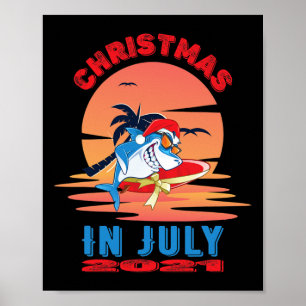 Poster Natal Em Julho Papai Noel Malandro Tubarão Surfand