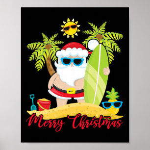 Poster Natal Em Julho Papai Noel Verão Surf Praia Surf