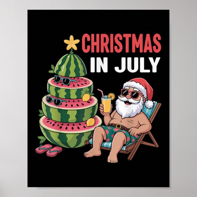 Poster Natal Em Julho Papais noeis Beach Watermelon Kids  (Frente)