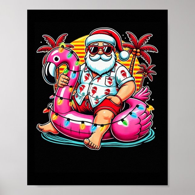 Poster Natal Em Julho Papais noeis Flamingo Float Summer  (Frente)